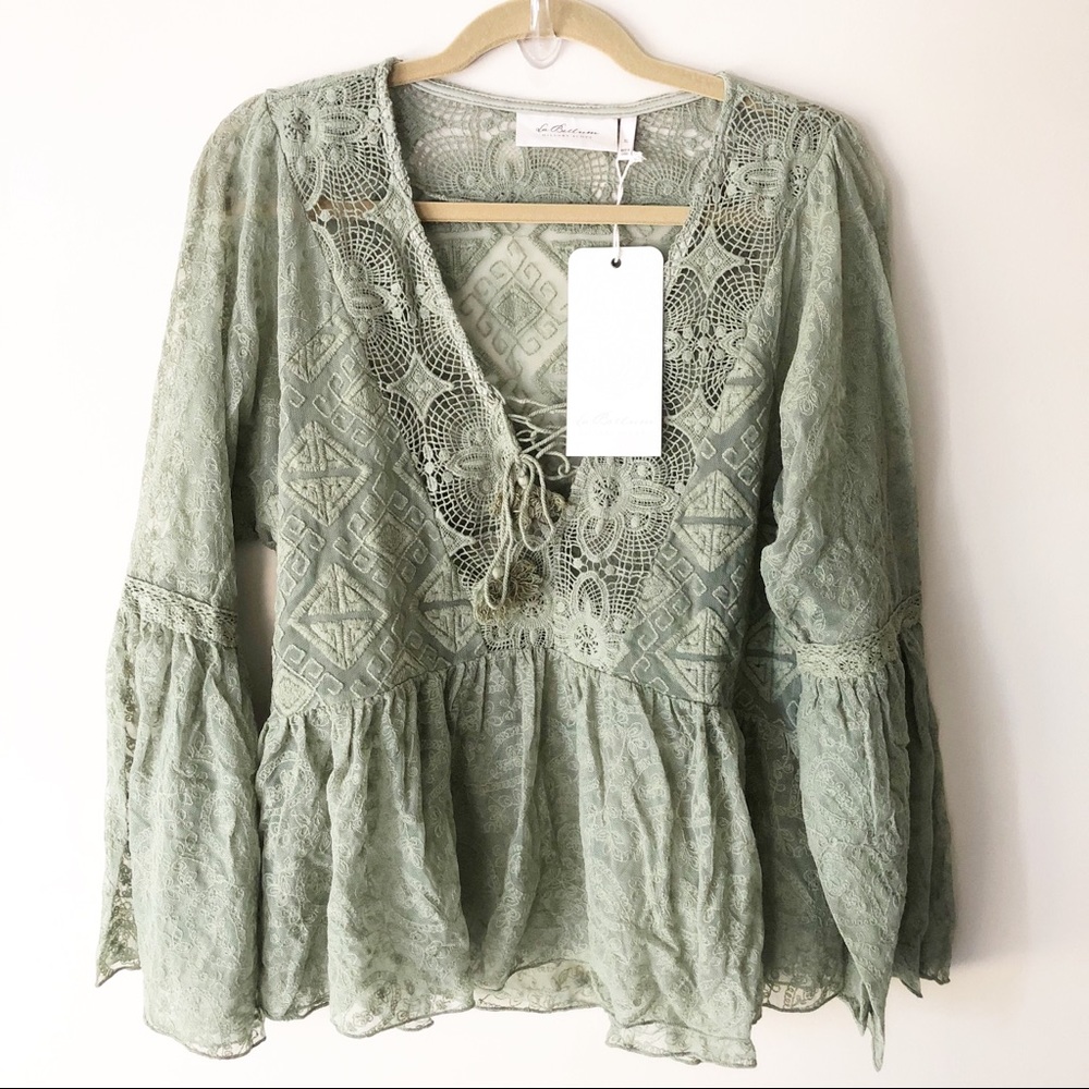 La Bellum by Hillary Scott Crochet VNeck Blouse